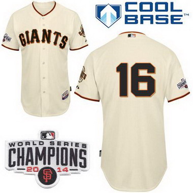 San Francisco Giants #16 Angel Pagan 2014 Champions Patch Cream Jersey