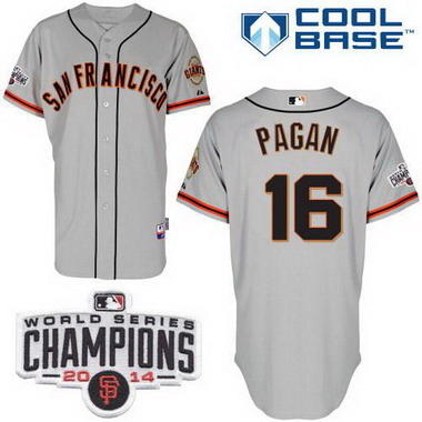 San Francisco Giants #16 Angel Pagan 2014 Champions Patch Gray Jersey