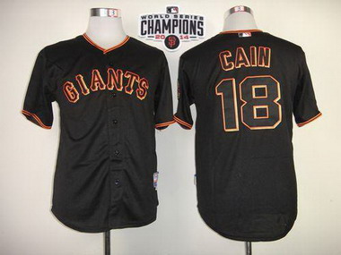 San Francisco Giants #18 Matt Cain 2014 Champions Patch Black Jersey
