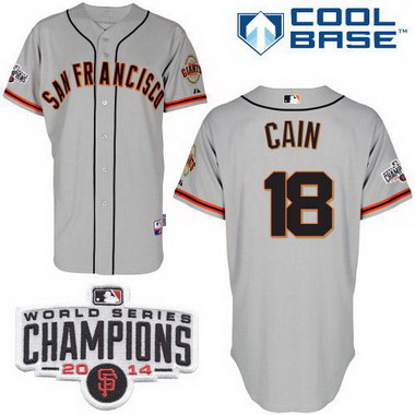 San Francisco Giants #18 Matt Cain 2014 Champions Patch Gray Jersey