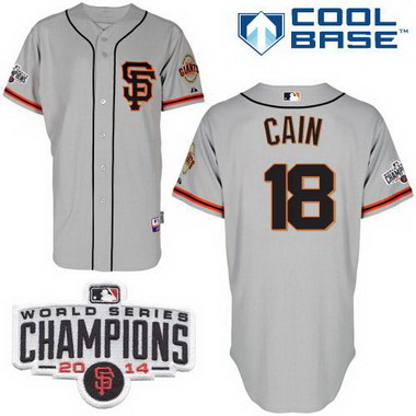 San Francisco Giants #18 Matt Cain 2014 Champions Patch Gray SF Edition Jersey