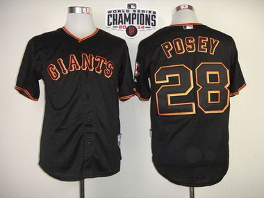 San Francisco Giants #28 Buster Posey 2014 Champions Patch Black Jersey