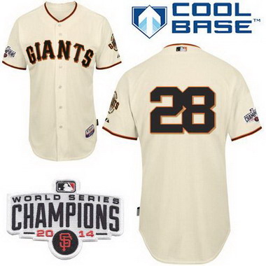 San Francisco Giants #28 Buster Posey 2014 Champions Patch Cream Jersey