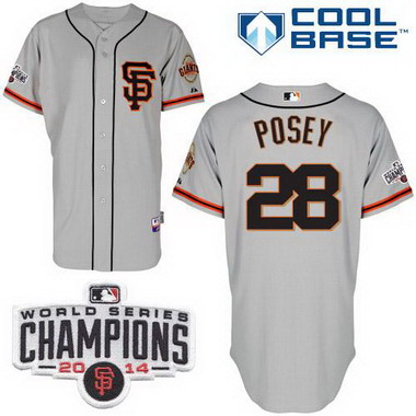 San Francisco Giants #28 Buster Posey 2014 Champions Patch Gray SF Edition Jersey