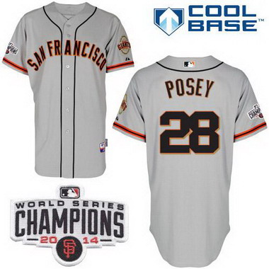 San Francisco Giants #28 Buster Posey 2014 Champions Patch Gray Jersey
