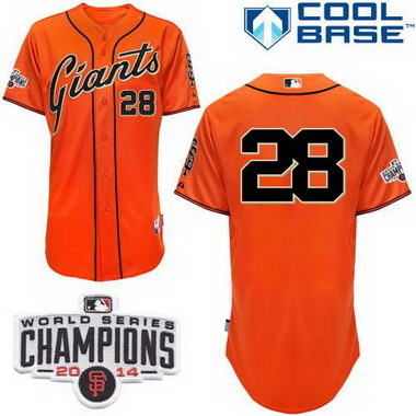 San Francisco Giants #28 Buster Posey 2014 Champions Patch Orange Jersey
