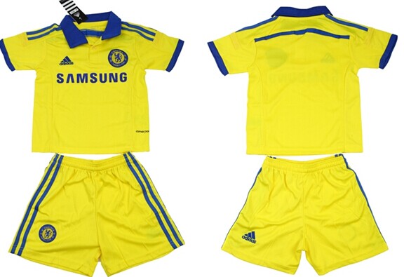2014/15 Chelsea FC Blank (or Custom) Away Yellow Soccer Shirt Kit_Kids