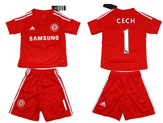 2014/15 Chelsea FC #1 Cech Goalkeeper Red Soccer Shirt Kit_Kids