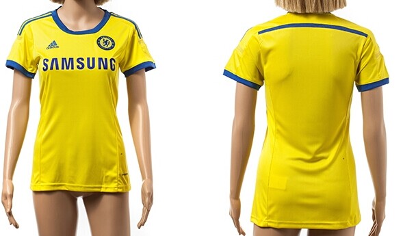 2014/15 Chelsea FC Blank (or Custom) Away Yellow Soccer AAA+ T-Shirt_Womens