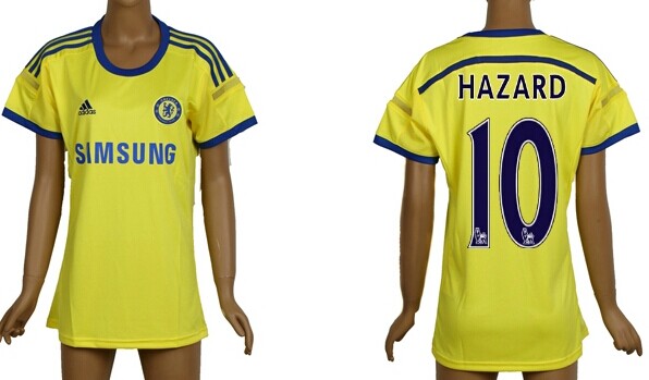 2014/15 Chelsea FC #10 Hazard Away Yellow Soccer AAA+ T-Shirt_Womens