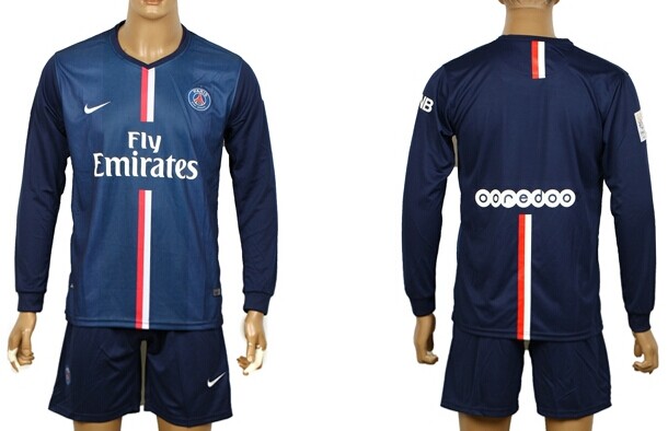 2014/15 Paris Saint-Germain Blank (or Custom) Home Soccer Long Sleeve Shirt Kit