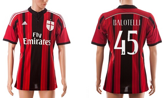 2014/15 AC Milan #45 Balotelli Home Soccer AAA+ T-Shirt