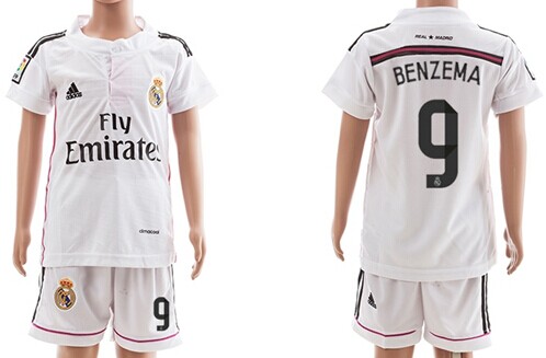 2014/15 Real Madrid #9 Benzema Home Soccer Shirt Kit_Kids