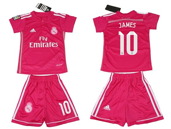 2014/15 Real Madrid #10 James Away Pink Soccer Shirt Kit_Kids