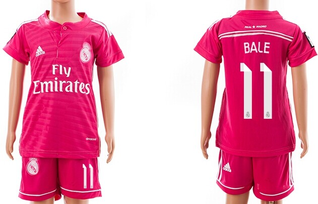 2014/15 Real Madrid #11 Bale Away Pink Soccer Shirt Kit_Kids
