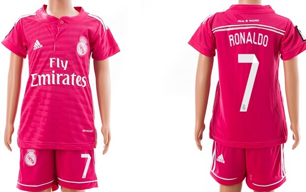 2014/15 Real Madrid #7 Ronaldo Away Pink Soccer Shirt Kit_Kids