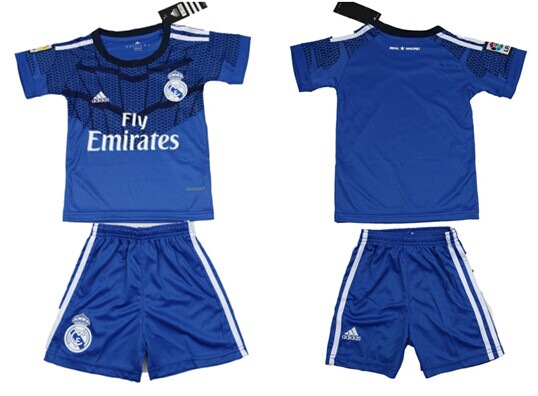 2014/15 Real Madrid Blank (or Custom) Goalkeeper Blue Soccer Shirt Kit_Kids
