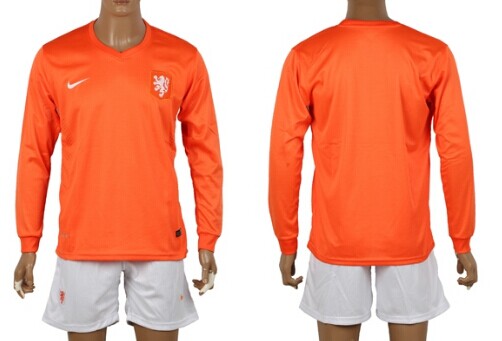 2014 World Cup Holland Blank (or Custom) Home Soccer Long Sleeve Shirt Kit
