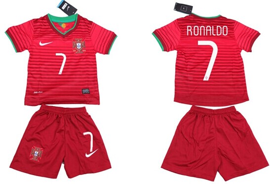2014 World Cup Portugal #7 Ronaldo Home Soccer Shirt Kit_Kids