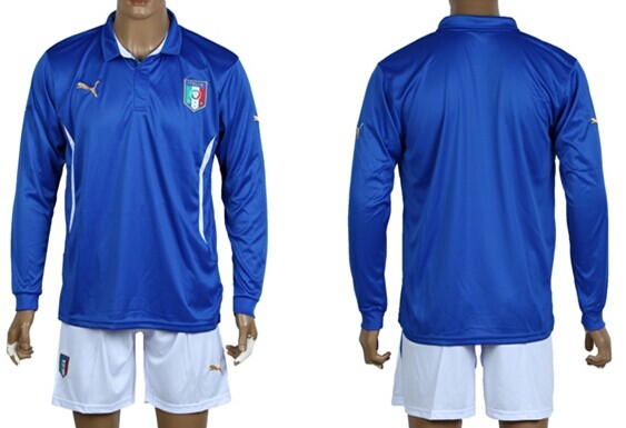 2014 World Cup Italy Blank (or Custom) Home Soccer Long Sleeve Shirt Kit
