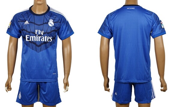 2014/15 Real Madrid Blank (or Custom) Goalkeeper Blue Soccer Shirt Kit