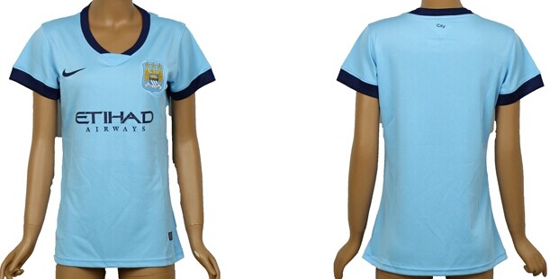 2014/15 Manchester City Blank (or Custom) Home Soccer AAA+ T-Shirt_Womens