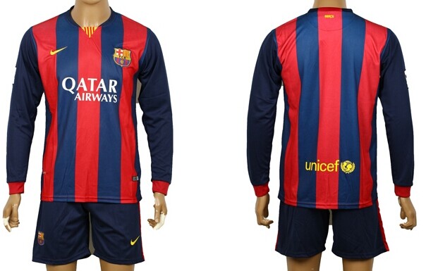 2014/15 FC Bacelona Blank (or Custom) Home Soccer Long Sleeve Shirt Kit