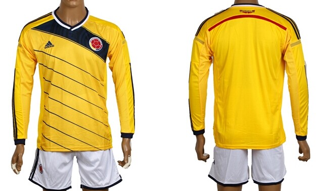 2014 World Cup Columbia Blank (or Custom) Home Soccer Long Sleeve Shirt Kit