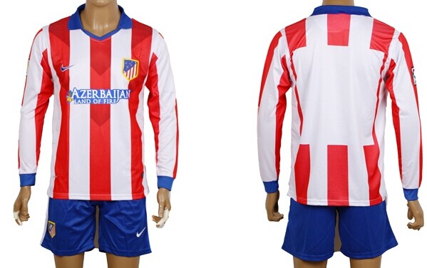 2014/15 Atletico Madrid Blank (or Custom) Home Soccer Long Sleeve Shirt Kit