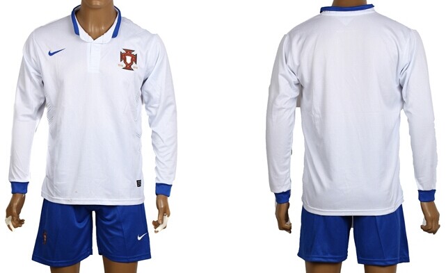 2014 World Cup Portugal Blank (or Custom) Away White Soccer Long Sleeve Shirt Kit