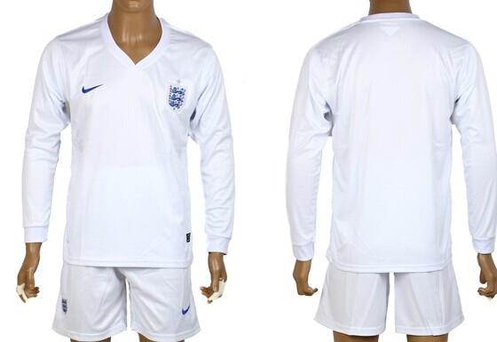 2014 World Cup England Blank (or Custom) Home Soccer Long Sleeve Shirt Kit