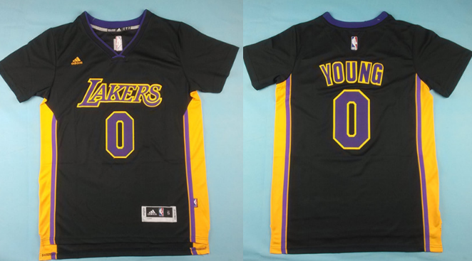 Los Angeles Lakers #0 Nick Young Revolution 30 Swingman 2014 New Black With Purple Short-Sleeved Jersey