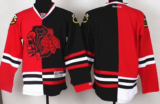 Chicago Blackhawks Blank Red/Black Two Tone With Red Skulls Jersey