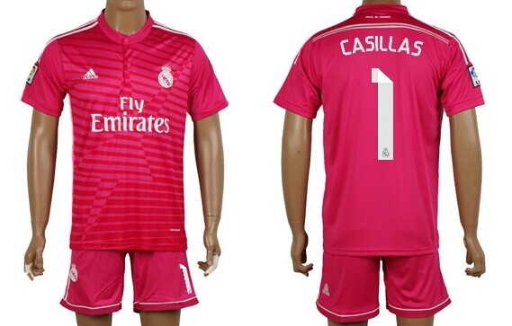 2014/15 Real Madrid #1 Casillas Away Pink Soccer Shirt Kit