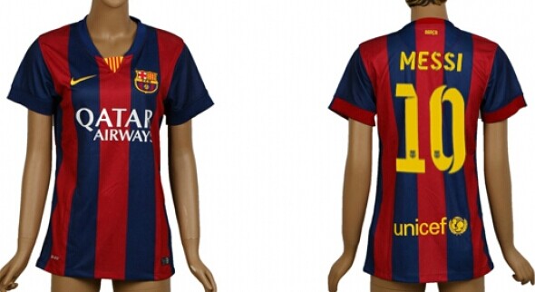 2014/15 FC Bacelona #10 Messi Home Soccer AAA+ T-Shirt_Womens