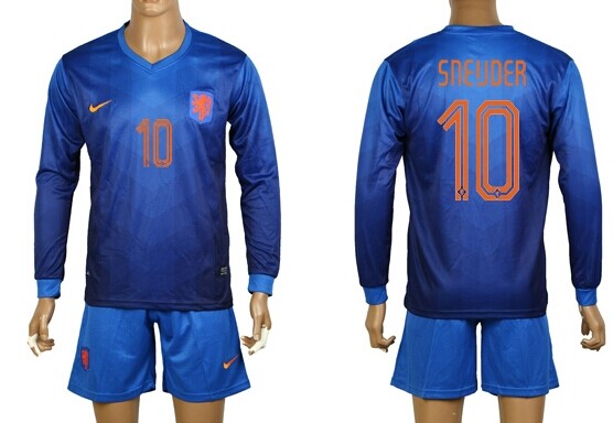 2014 World Cup Holland #10 Sneijder Away Soccer Long Sleeve Shirt Kit