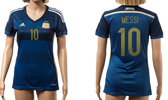 2014 World Cup Argentina #10 Messi Away Soccer AAA+ T-Shirt_Womens