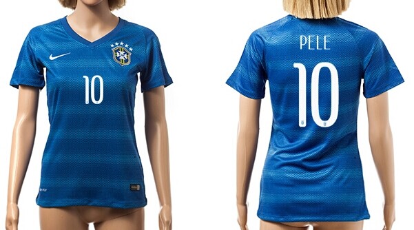 2014 World Cup Brazil #10 Pele Away Soccer AAA+ T-Shirt_Womens