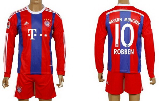 2014/15 Bayern Munchen #10 Robben Home Soccer Long Sleeve Shirt Kit