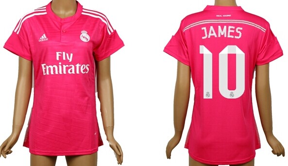 2014/15 Real Madrid #10 James Away Pink Soccer AAA+ T-Shirt_Womens