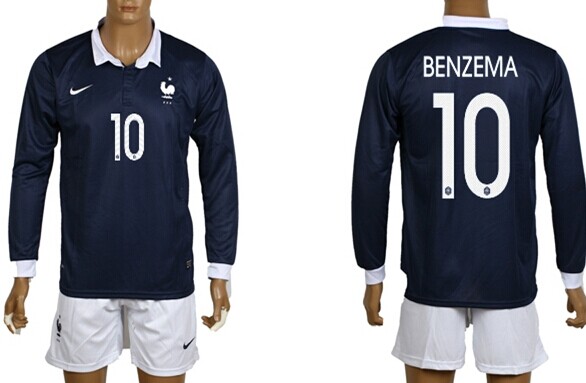 2014 World Cup France #10 Benzema Home Soccer Long Sleeve Shirt Kit