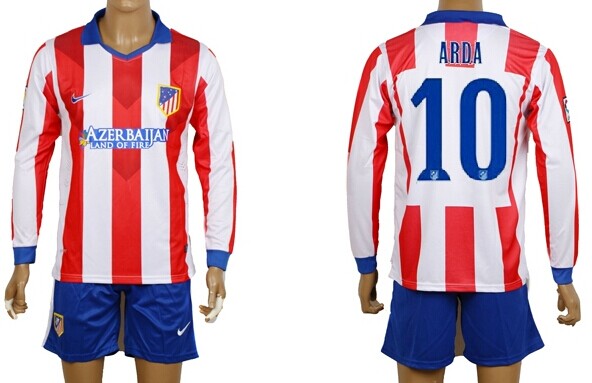 2014/15 Atletico Madrid #10 Arda (Home Soccer Long Sleeve Shirt Kit