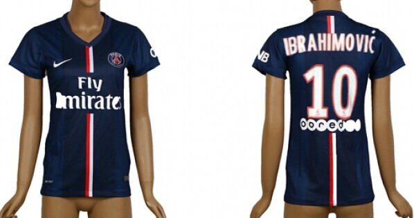 2014/15 Paris Saint-Germain #10 Ibrahimovic Home Soccer AAA+ T-Shirt_Womens
