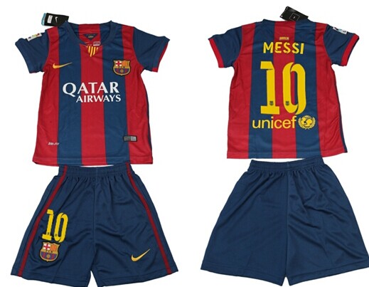 2014/15 FC Bacelona #10 Messi Home Soccer Shirt Kit_Kids