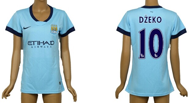 2014/15 Manchester City #10 Dzeko Home Soccer AAA+ T-Shirt_Womens