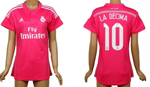2014/15 Real Madrid #10 La Decima Away Pink Soccer AAA+ T-Shirt_Womens