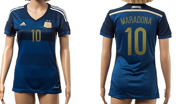 2014 World Cup Argentina #10 Maradona Away Soccer AAA+ T-Shirt_Womens