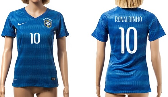 2014 World Cup Brazil #10 Ronaldinho Away Soccer AAA+ T-Shirt_Womens
