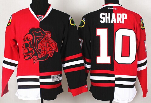 Chicago Blackhawks #10 Patrick Sharp Red/Black Two Tone With Red Skulls Jersey