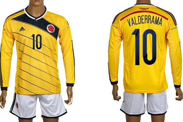 2014 World Cup Columbia #10 Valderrama Home Soccer Long Sleeve Shirt Kit